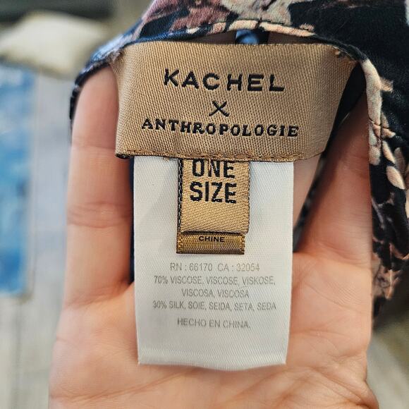 Kachel Anthropologie Jamie Kimono One Size Blue Floral Tassel Boho Resort Duster - Picture 11 of 14